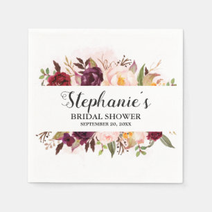 Serviette En Papier Fête des mariées Boho Rustique Rouge Bourgogne