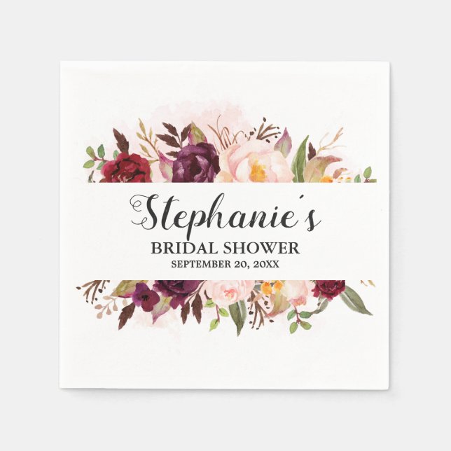 Serviette En Papier Fête des mariées Boho Rustique Rouge Bourgogne (Devant)