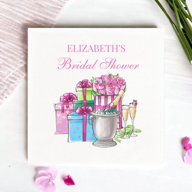 Serviette En Papier Fête des mariées Bubbly Champagne Cadeaux Roses (Créateur téléchargé)