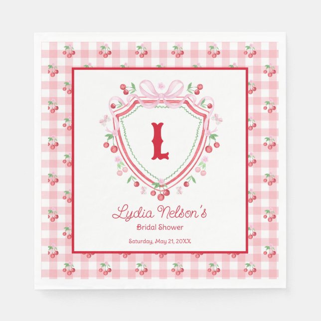 Serviette En Papier Fête des mariées Coquette Cherry Monogam (Devant)