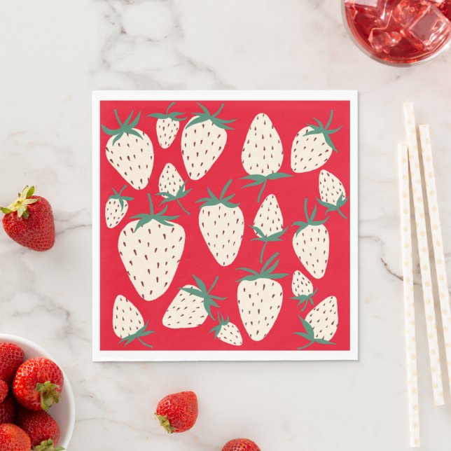 Serviette En Papier Fête des mariées CUSTOM Fraise blanche (En situation)