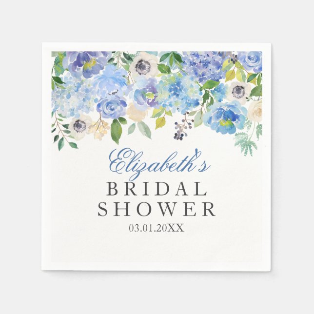Serviette En Papier Fête des mariées d'aquarelle bleu floral (Devant)