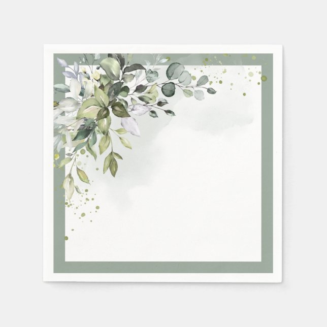 Serviette En Papier Fête des mariées d'aquarelle Dusty Blue Eucalyptus (Devant)