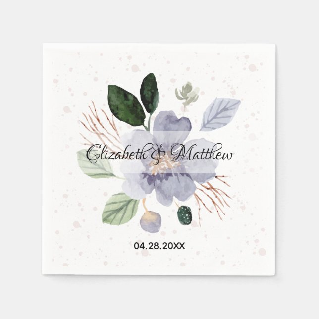 Serviette En Papier Fête des mariées d'aquarelle florale (Devant)