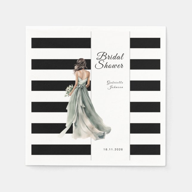 Serviette En Papier Fête des mariées d'aquarelle noir et blanc (Devant)