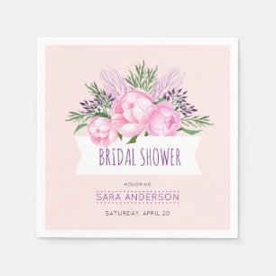 Serviette En Papier Fête des mariées d'aquarelle Pink Peonies