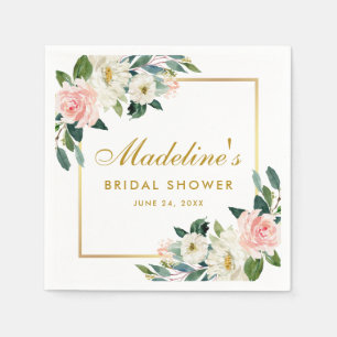 Serviette En Papier Fête des mariées de cadre rose flou or