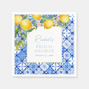 Serviette En Papier Fête des mariées de Carreaux Bleus de citrons médi