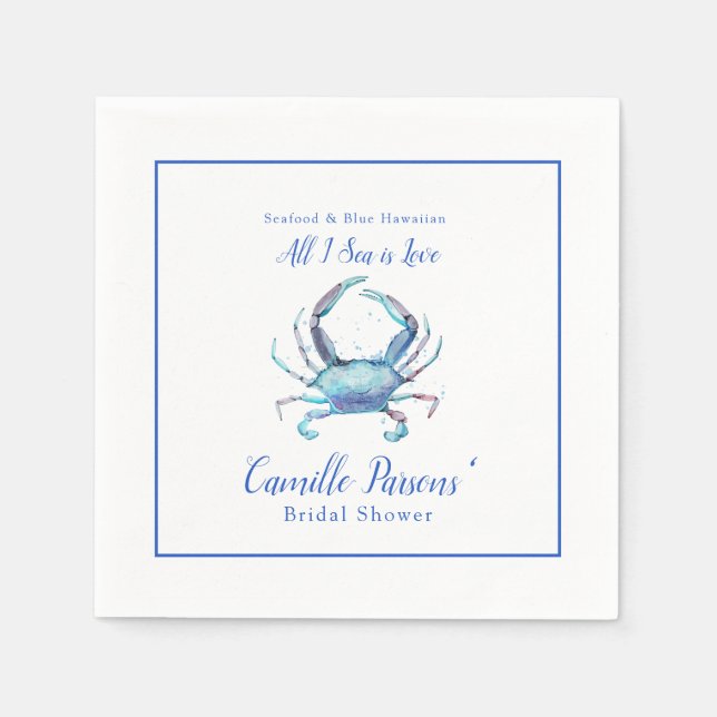 Serviette En Papier Fête des mariées de crabe bleu aquarelle (Devant)