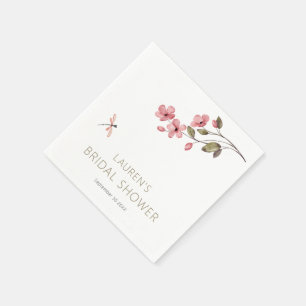 Serviette En Papier Fête des mariées de libellules et de fleurs roses