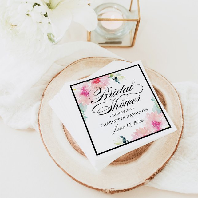 Serviette En Papier Fête des mariées de Mariage Floral Blush (Créateur téléchargé)