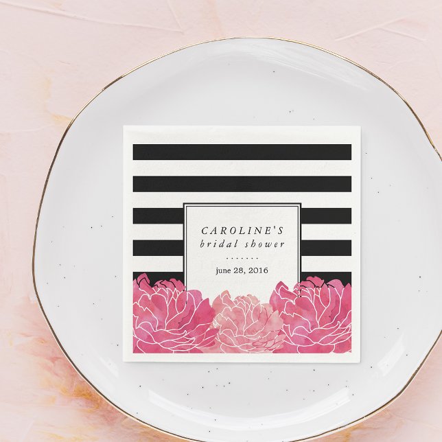 Serviette En Papier Fête des mariées de pivoine noire et rose (Créateur téléchargé)
