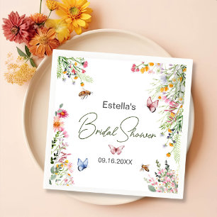 Serviette En Papier Fête des mariées de script des fleurs sauvages de