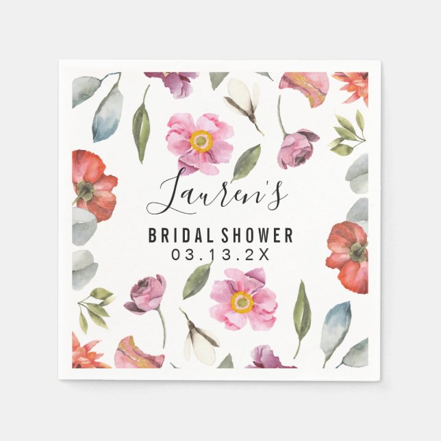 Serviette En Papier Fête des mariées de script floral (Devant)