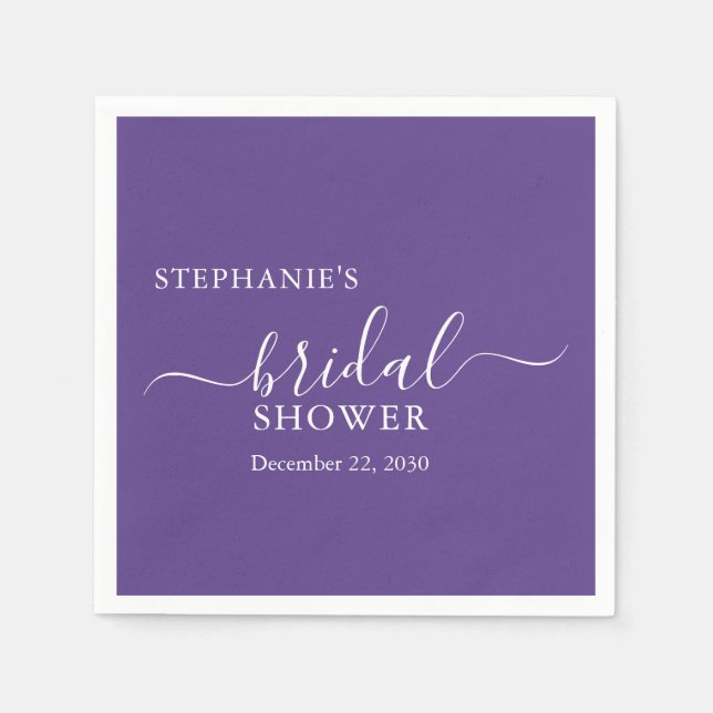 Serviette En Papier Fête des mariées de script simple violet (Devant)