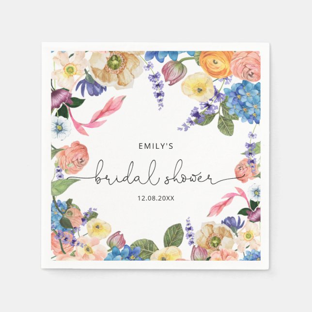 Serviette En Papier Fête des mariées des fleurs d'aquarelle (Devant)