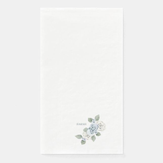 Serviette En Papier Fête des mariées Dusty Blue Floral Nom personnalis (Devant)