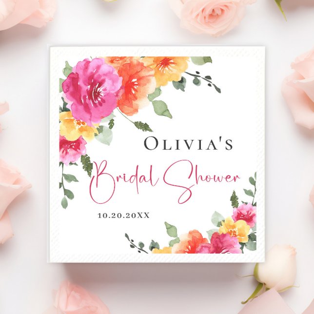 Serviette En Papier Fête des mariées Festive Aquarelle brillante Fleur (Créateur téléchargé)