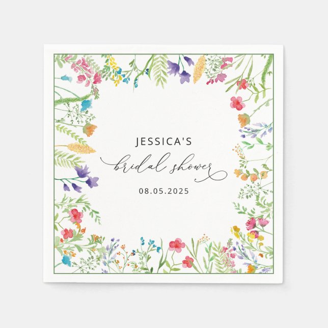 Serviette En Papier Fête des mariées Fleur sauvage aquarelle (Devant)