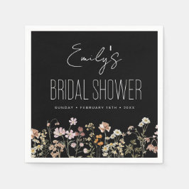 Serviette En Papier Fête des mariées fleur sauvage Boho En Fleur Noir
