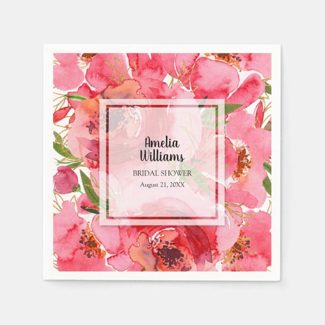 Serviette En Papier Fête des mariées florale aquarelle (Devant)