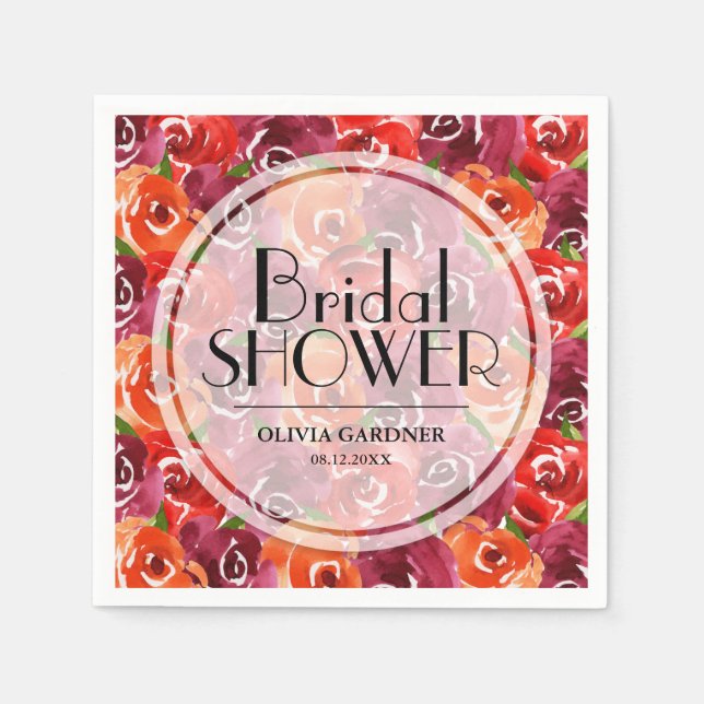 Serviette En Papier Fête des mariées florale aquarelle (Devant)