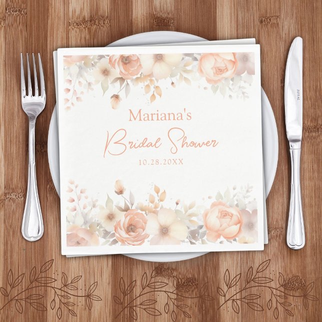 Serviette En Papier Fête des mariées Florale Beige Peach (Créateur téléchargé)