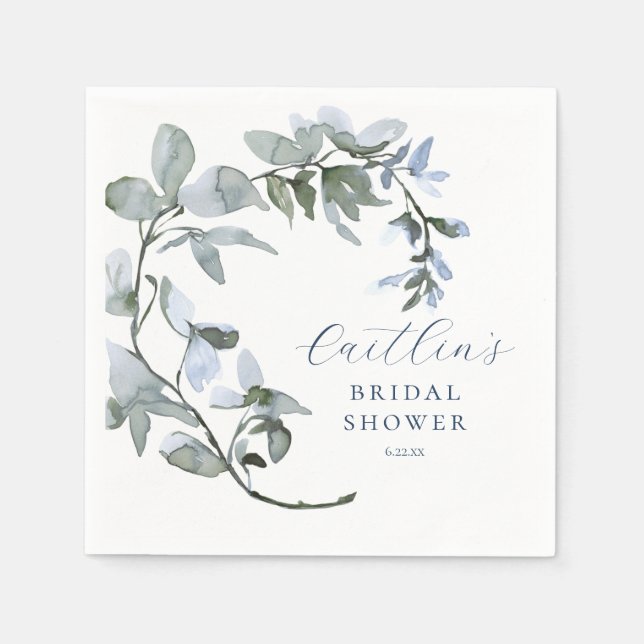 Serviette En Papier Fête des mariées florale bleu romantique (Devant)