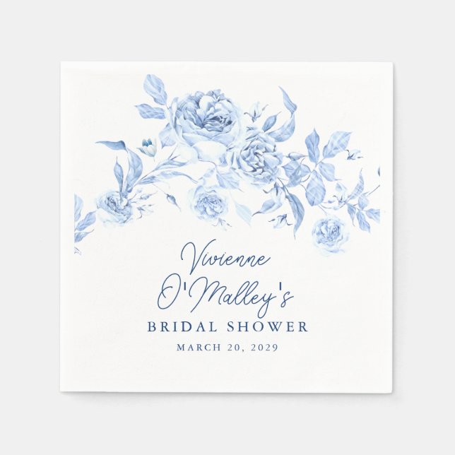 Serviette En Papier Fête des mariées Florale Bleue (Devant)