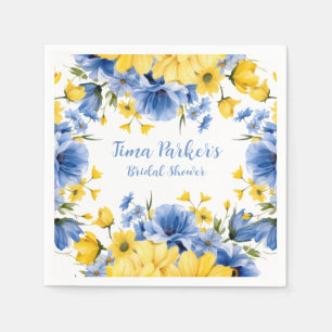Serviette En Papier Fête des mariées florale de pivoine bleue et jaune