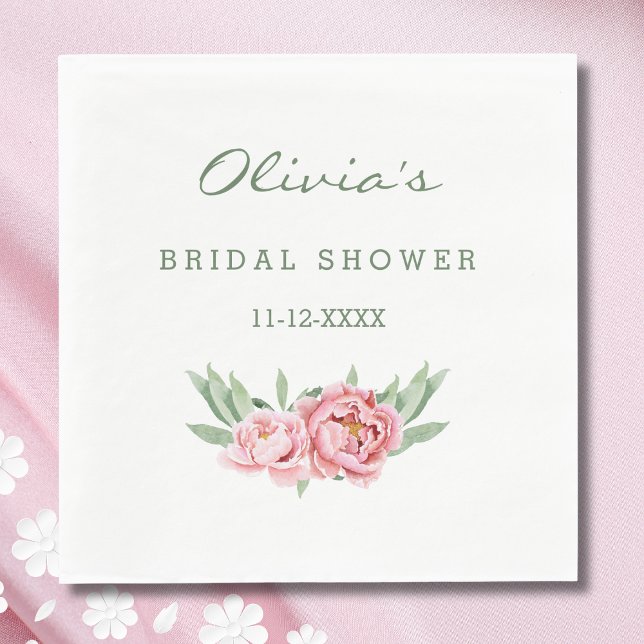 Serviette En Papier Fête des mariées florale de pivoine rose feminine (Créateur téléchargé)