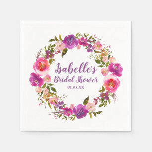 Serviette En Papier Fête des mariées Florale pourpre personnalisée