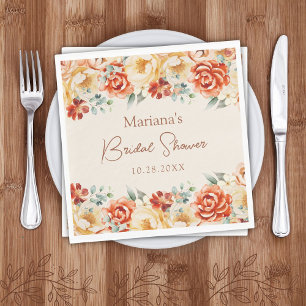 Serviette En Papier Fête des mariées florale romantique beige rouille