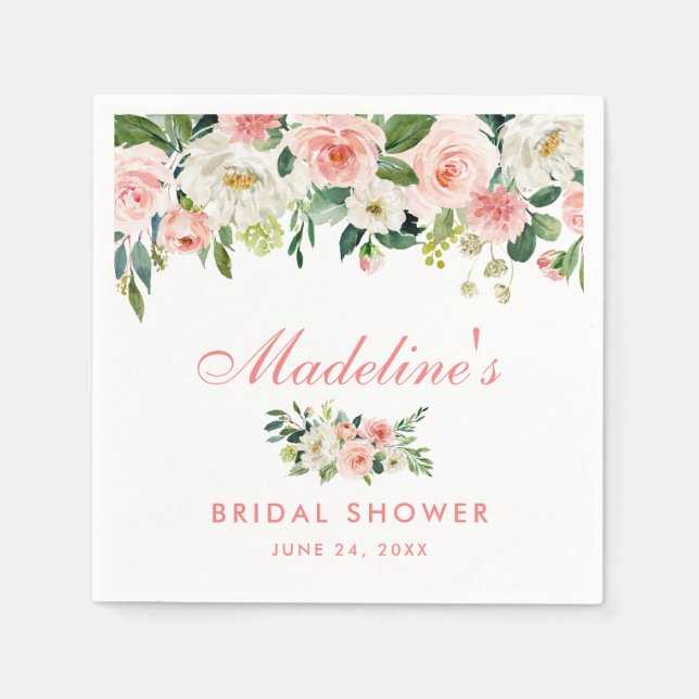 Serviette En Papier Fête des mariées florale rose (Devant)