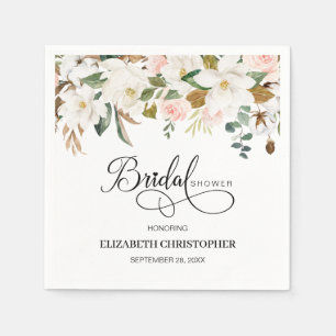 Serviette En Papier Fête des mariées florale rose pâle Magnolia blanch