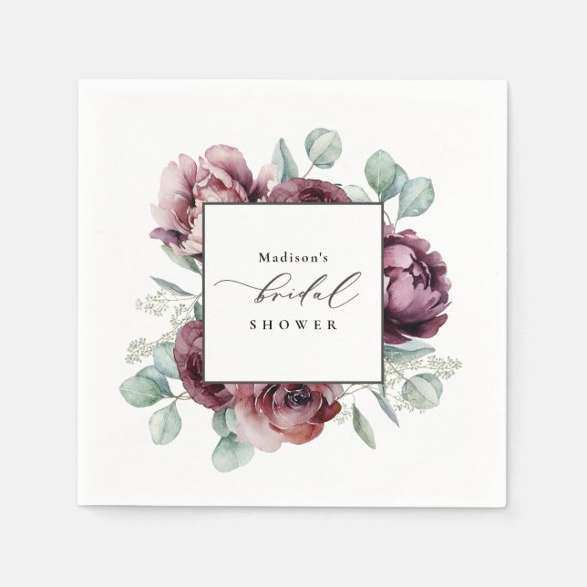 Serviette En Papier Fête des mariées florale Rustique Bourgogne (Devant)