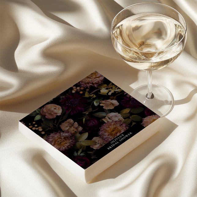 Serviette En Papier Fête des mariées florale sombre et humide (Dark and Moody Romantic Bridal Shower Cocktail Napkins )