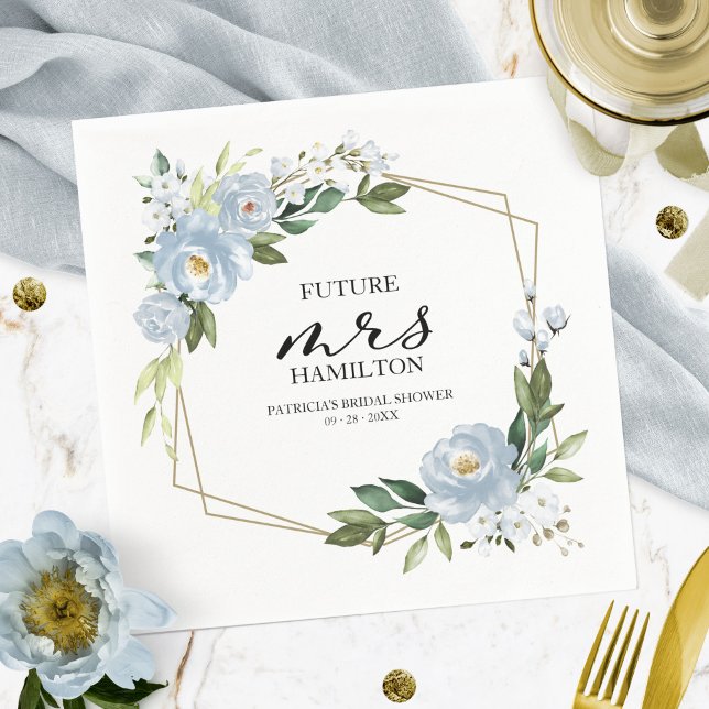 Serviette En Papier Fête des mariées géométrique bleu-bleu floral (Créateur téléchargé)