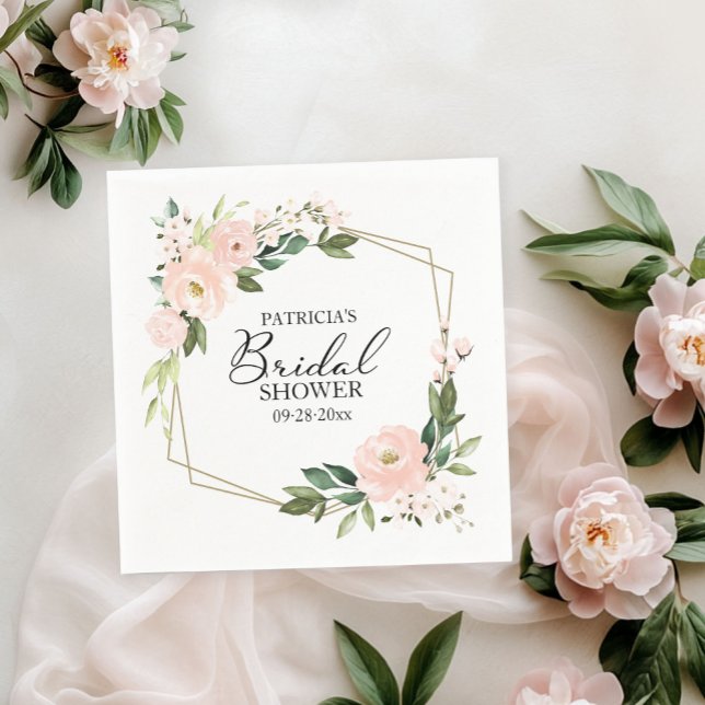 Serviette En Papier Fête des mariées géométrique florale rose (Créateur téléchargé)