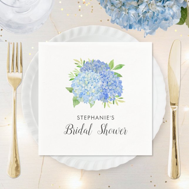 Serviette En Papier Fête des mariées Hydrangea Blue Floral (Créateur téléchargé)