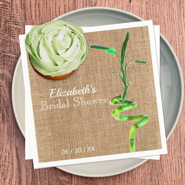 Serviette En Papier Fête des mariées Lucky Bamboo Burlap Personnalisé (Créateur téléchargé)