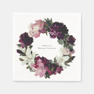 Serviette En Papier Fête des mariées moderne à fleurs violettes