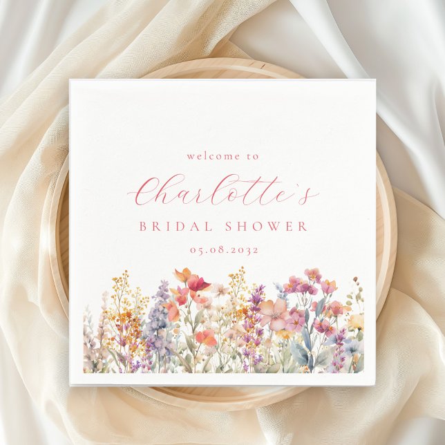 Serviette En Papier Fête des mariées moderne et fleur sauvage Accueil (Créateur téléchargé)