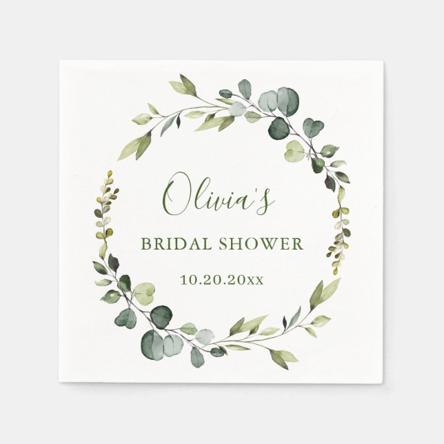 Serviette En Papier Fête des mariées moderne Eucalyptus Wreath Frame B (Devant)