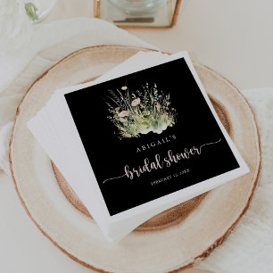 Serviette En Papier Fête des mariées noire Fleur sauvage Boho verdoyan