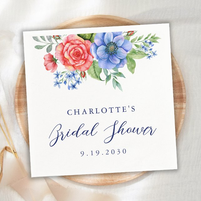 Serviette En Papier Fête des mariées Patriotique Floral Rouge Bleu Ble (Créateur téléchargé)