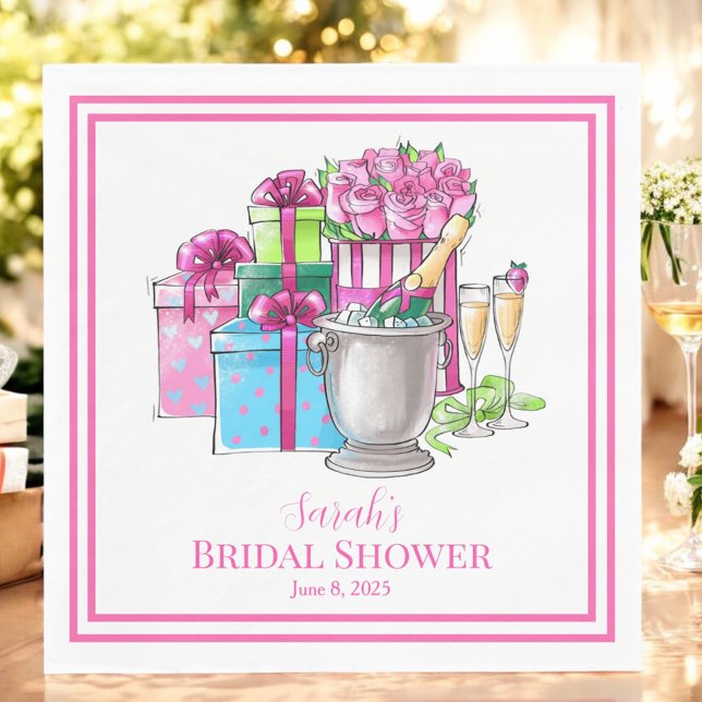 Serviette En Papier Fête des mariées personnalisée Cadeaux verts roses (Créateur téléchargé)