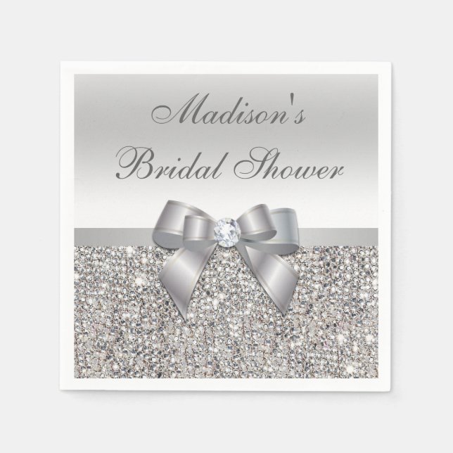 Serviette En Papier Fête des mariées personnalisée Faux Silver Sequins (Devant)
