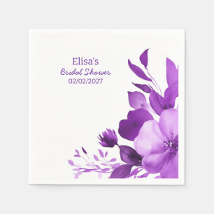 Serviette En Papier Fête des mariées personnalisée Purple Blooms Water