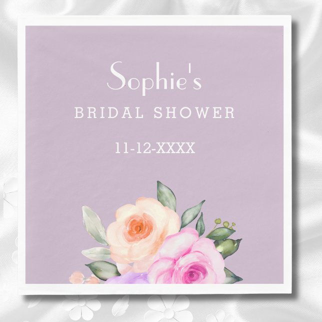 Serviette En Papier Fête des mariées Rose Lilac Blush Rose Peach Brigh (Créateur téléchargé)